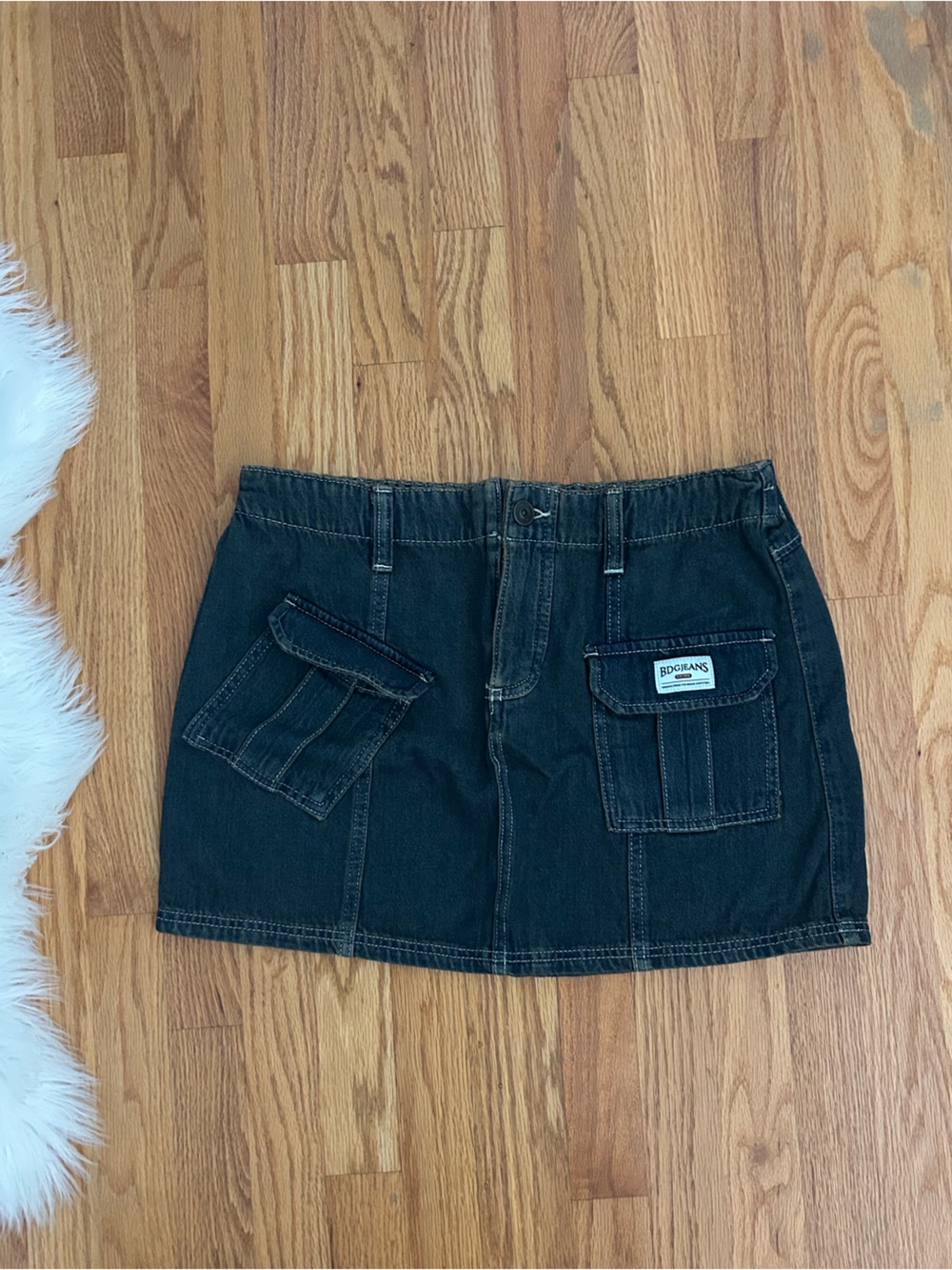 Urban Outfitters Dark Denim Utility Mini Skirt with Patch Pockets